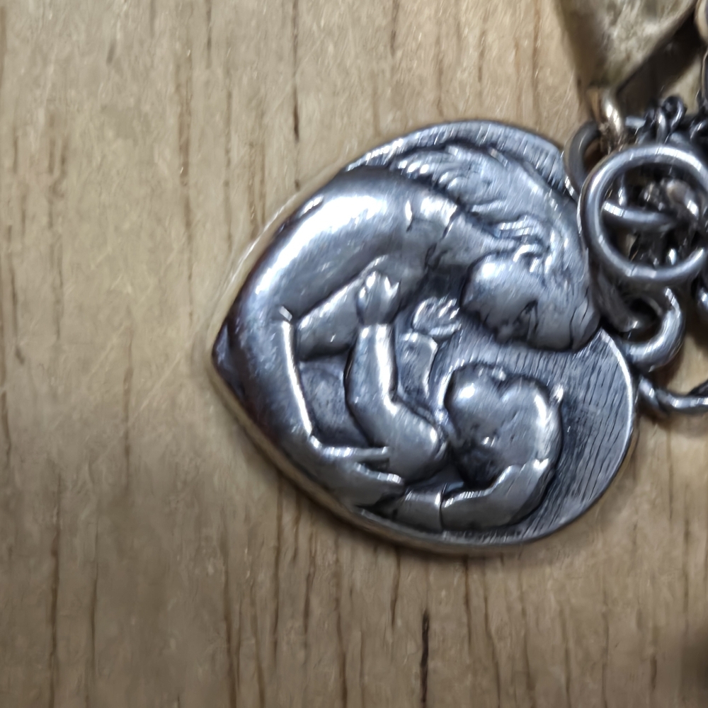 James Avery Silver Heart Pendant with Mother and Child